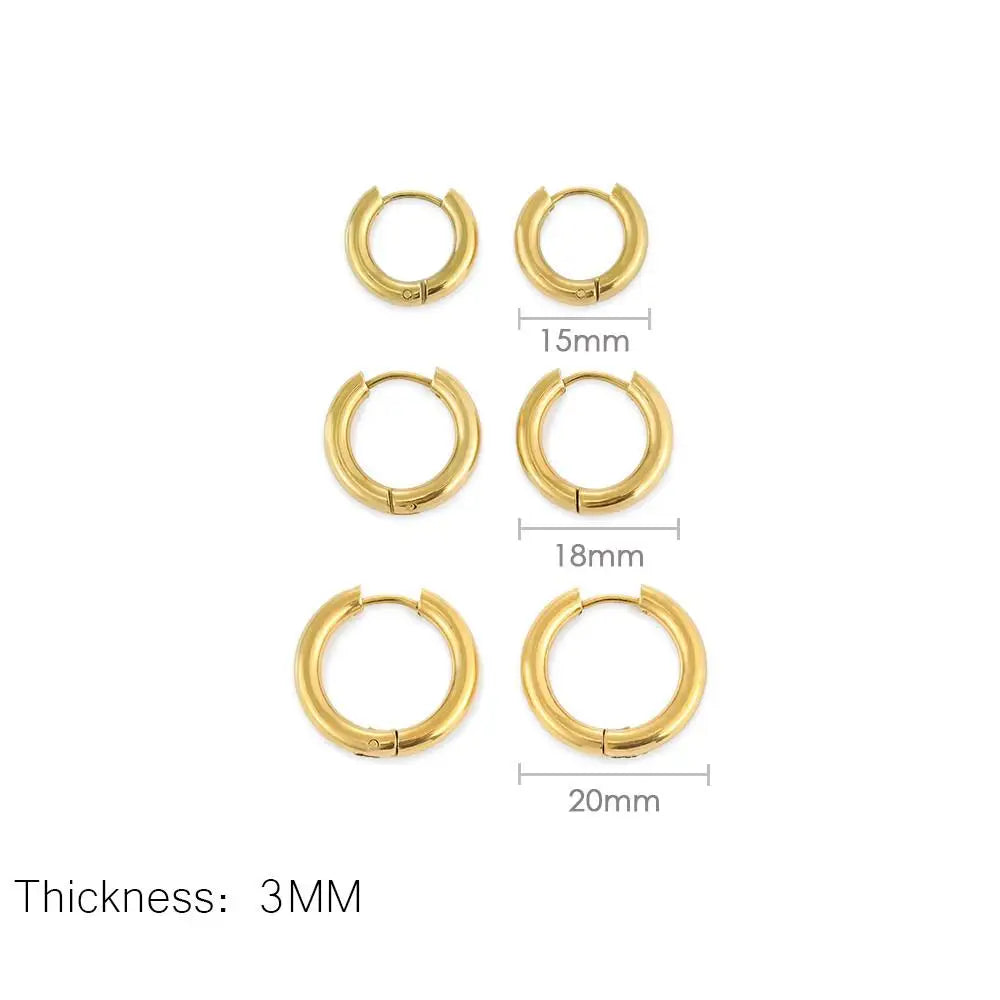 3Pairs Stainless Steel Solid Round Rings Huggies Earrings Set for Women Men Stackable 14K Gold Plated Tiny Ear Cartilage Hoops