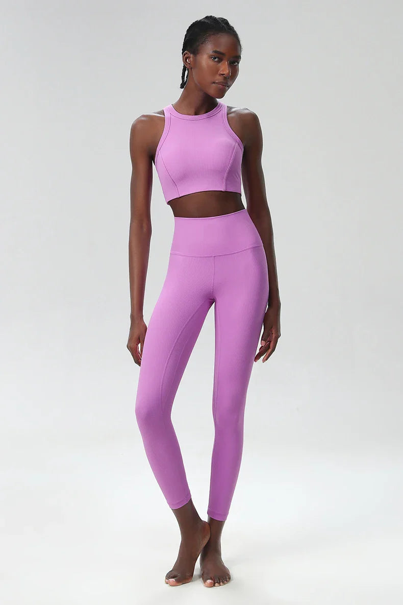 Yoga Set 2 Pieces Women's High Waisted Leggings Sports Vest Exercise Clothing Workout Outfits Fitness Sportswear Gym Tracksuit