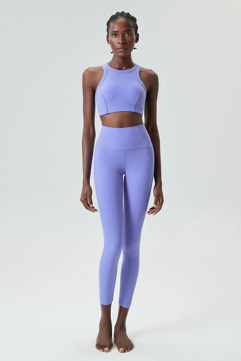 Yoga Set 2 Pieces Women's High Waisted Leggings Sports Vest Exercise Clothing Workout Outfits Fitness Sportswear Gym Tracksuit
