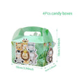 4 unidades cajas de dulces de animales de la selva DIY, decoración de fiesta de cumpleaños Safari, caja de embalaje de regalo para niños, suministros para baby shower de "Wild One"