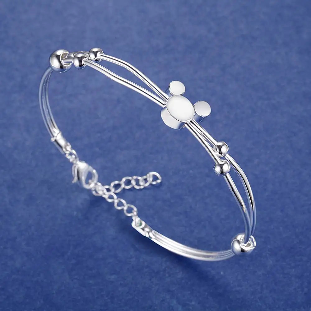 Wholesale Fine 925 Sterling Silver Bangles Bracelet Charms Heart Open for Women Lady Jewelry Adjustment Cuff Wedding Gift