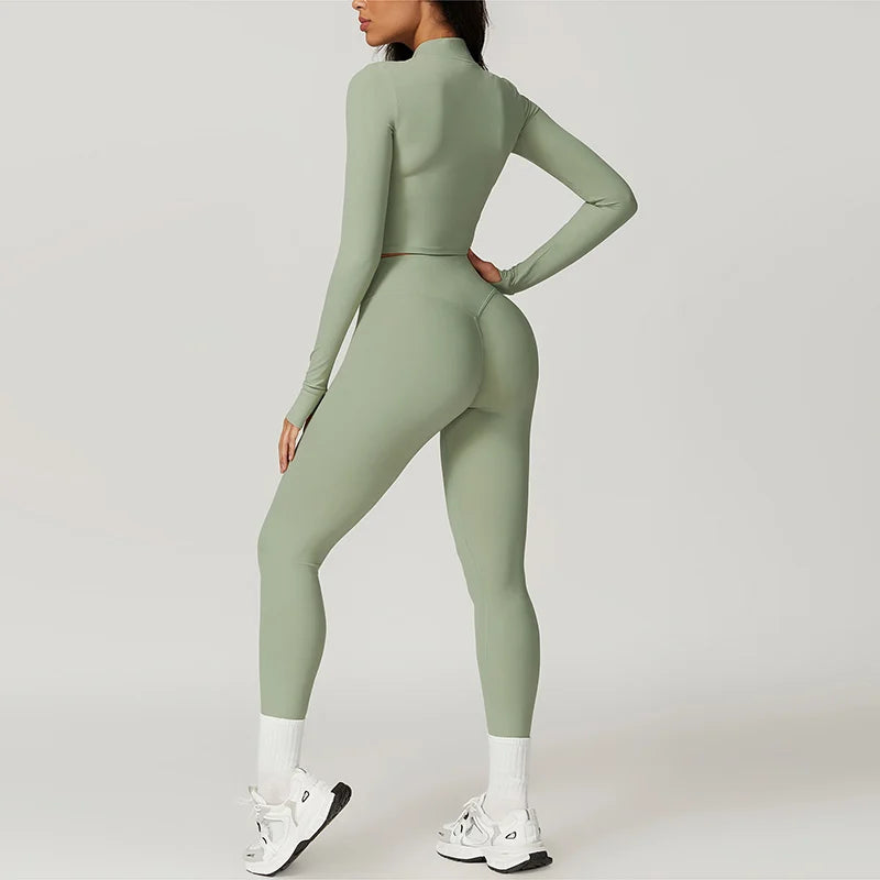Conjunto de entrenamiento ropa deportiva 3 piezas sujetador deportivo leggings de gimnasio de cintura alta manga larga