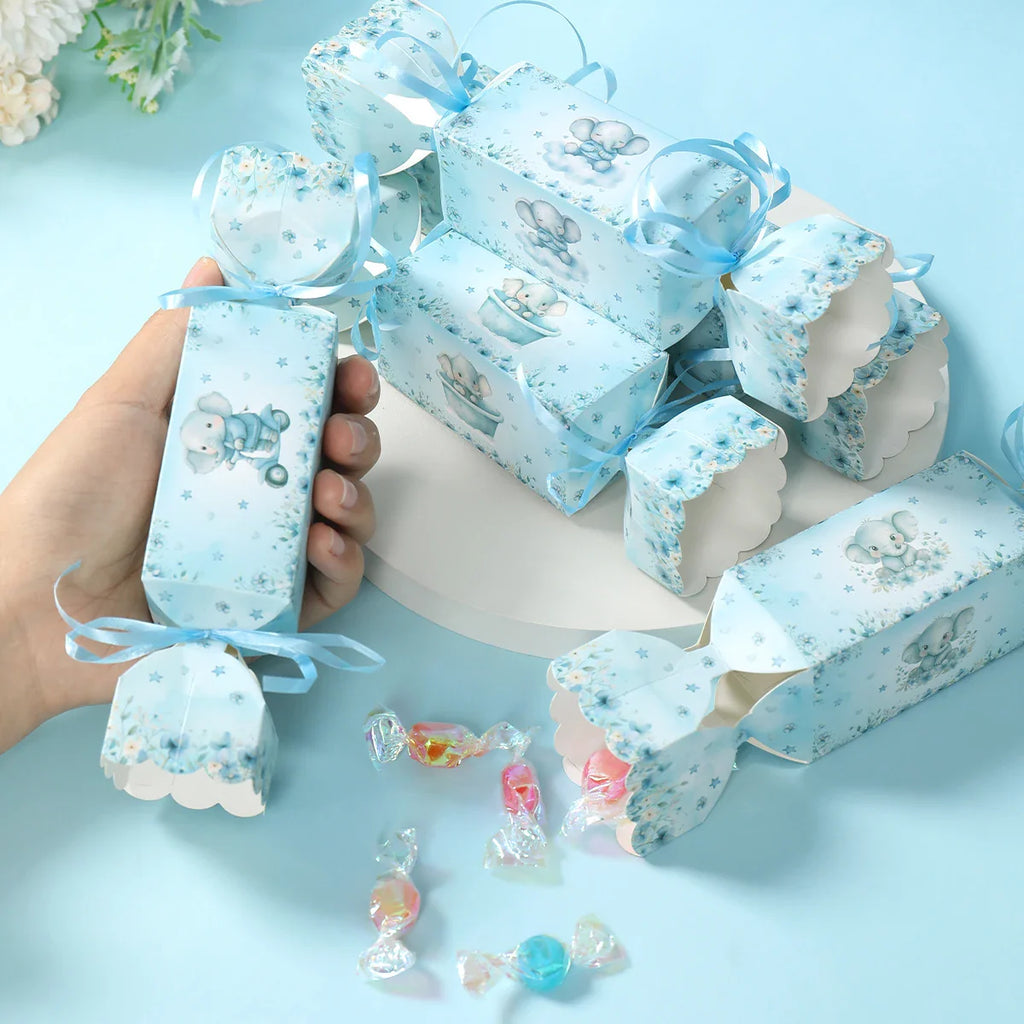 Caja de dulces de elefante bebé, caja de regalo, caja de souvenirs, decoración de fiesta de cumpleaños, suministros para fiesta de cumpleaños de niños y niñas, decoración para baby shower