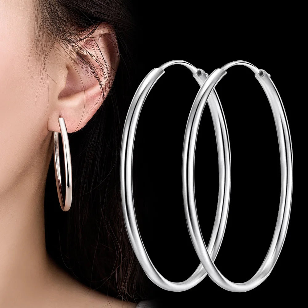 Pendientes de aro de plata de ley 925 de 3MM de grosor y 3/4/5/6CM para mujer, accesorios de joyería de lujo para boda, joyería de tendencia 2024