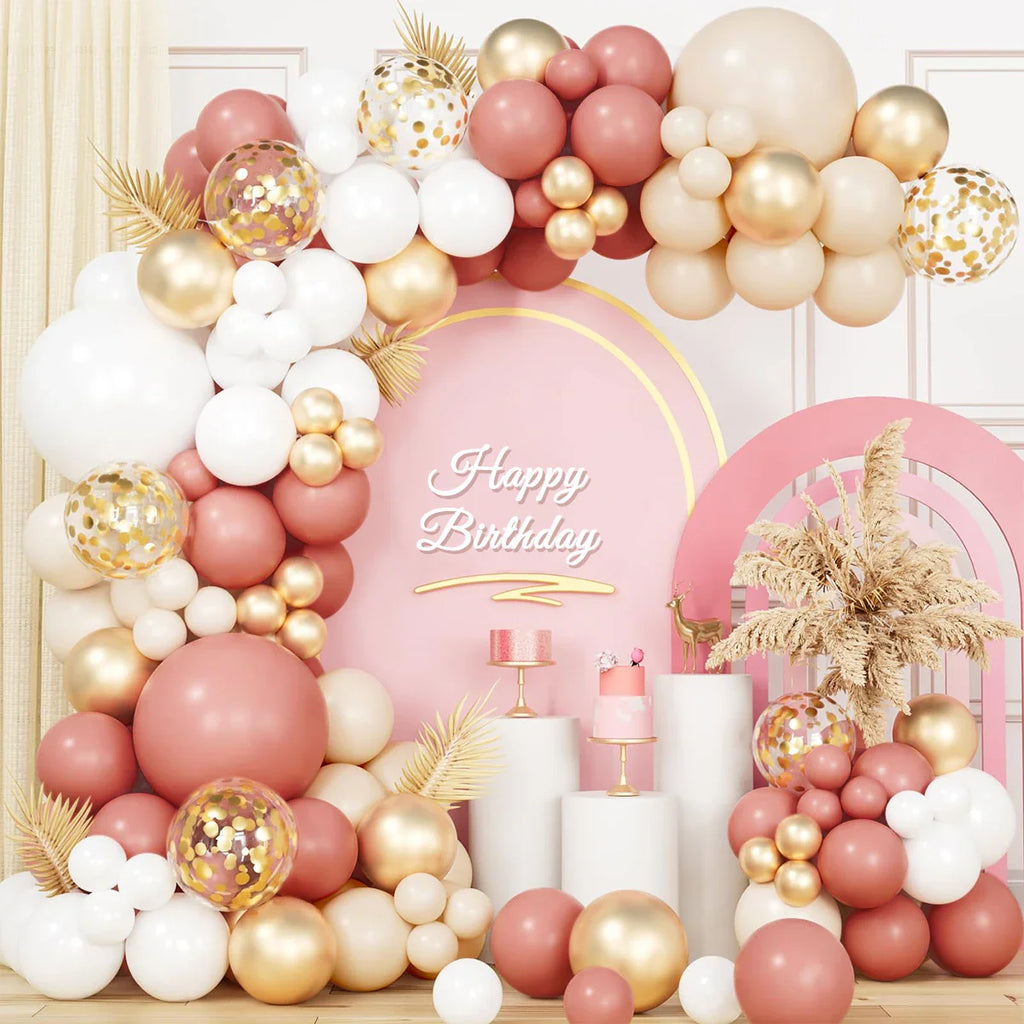 Kit de guirnalda de globos Retro rosa blanco dorado, arco, decoración para fiesta de cumpleaños, baby shower de niños, suministros para fiesta de boda, globos de látex