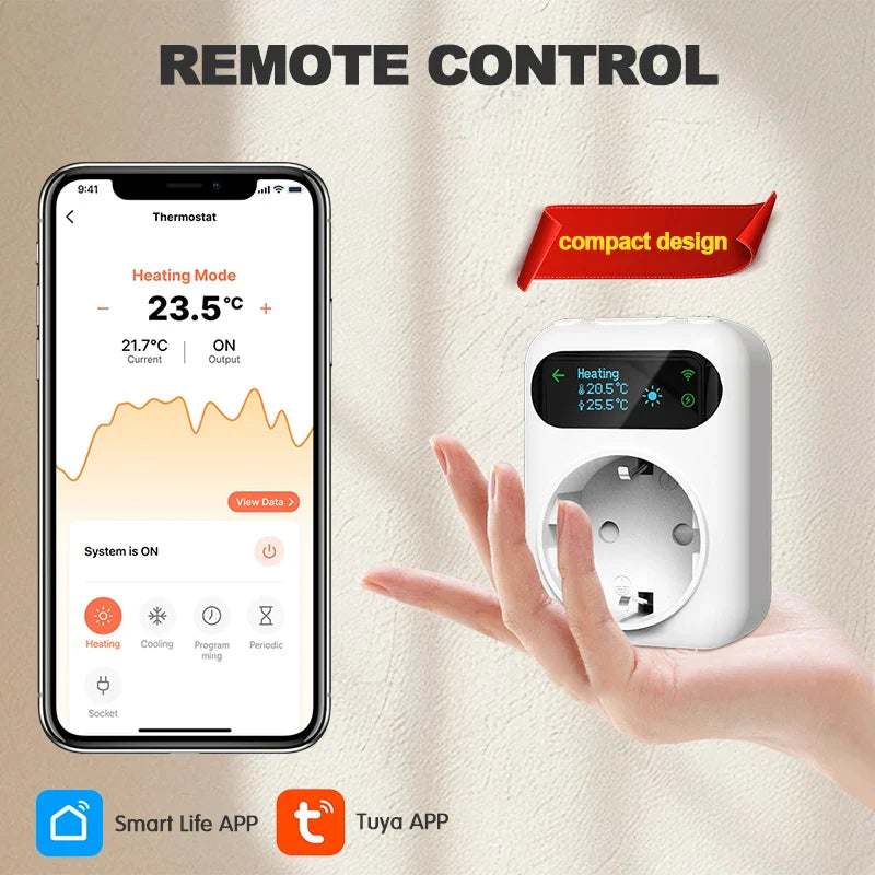 WiFi Digital Socket Thermostat Smart Tuya Plug Temperature Controller Programmable Countdown Timer Heating Cooling Alexa Google