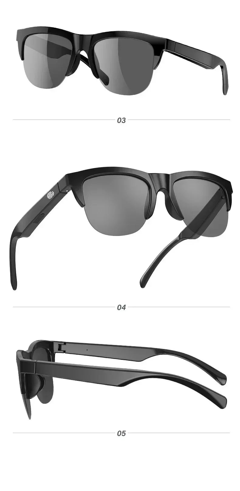 Gafas Bluetooth Inteligentes Auriculares Inalámbricos Auriculares Táctiles Conducción Ósea Música Auriculares Inalámbricos Gafas de Sol Resistentes a los Rayos UV