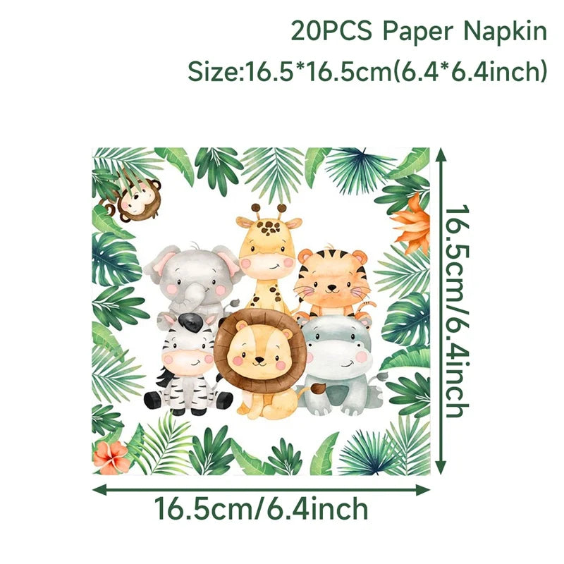 Caja de dulces con animales de la selva, decoración de fiesta de feliz cumpleaños para niños, safari de animales salvajes, decoración de primer cumpleaños para niños, baby shower