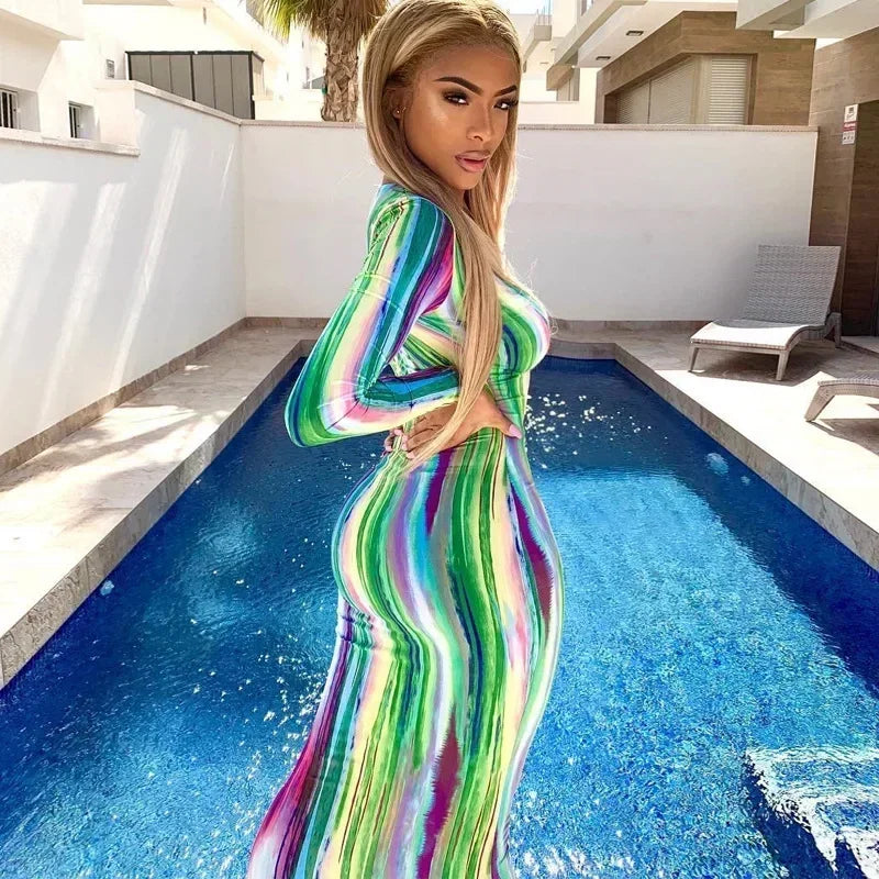 Vestidos de primavera y verano para mujer, con estampado de pecho, sin hombros, vendaje, ajustado, sexy, vestido largo, nueva moda 2023, fiesta, MsChuh