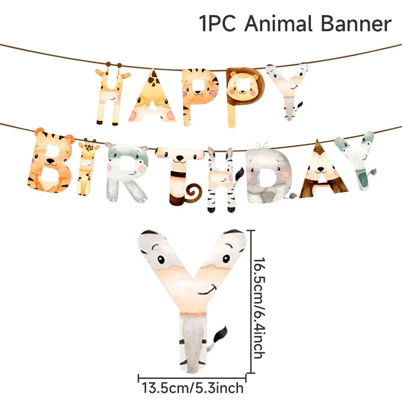 Caja de dulces con animales de la selva, decoración de fiesta de feliz cumpleaños para niños, safari de animales salvajes, decoración de primer cumpleaños para niños, baby shower
