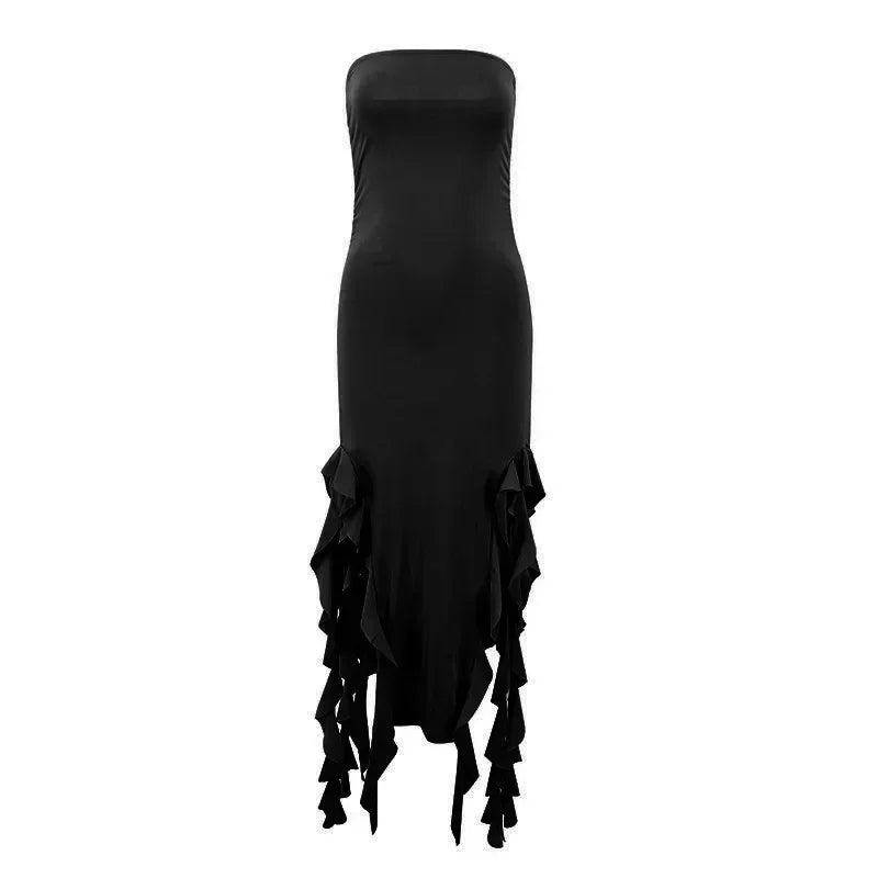 BWQ Vestidos largos para mujer con aberturas, sexy, ajustado, sin mangas, vestido medusa, moda para chicas, vestido maxi de hombros descubiertos para mujer