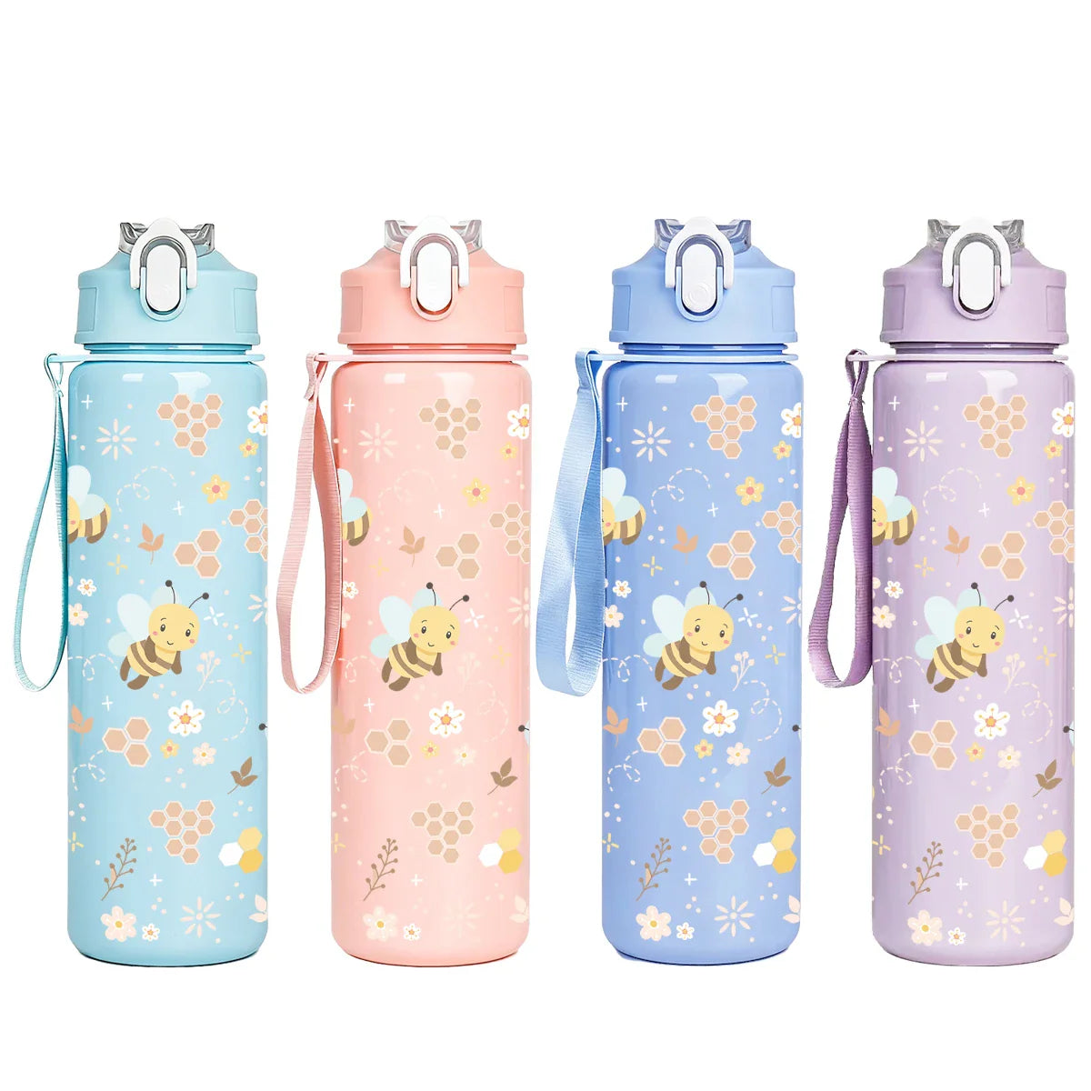 Sweet Honeycomb Bee Pattern Reusable Plastic Water Bottle | Lightweight Leakproof Flip Top Cup for Kids Girls