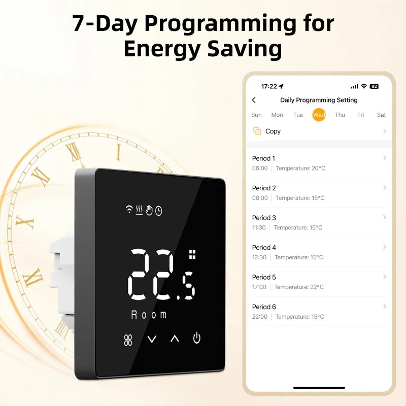 Termostato WiFi para calefacción eléctrica por suelo radiante, caldera de agua/gas, controlador de temperatura inteligente programable Tuya, Google Home Alexa