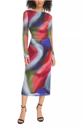 Vince Camuto Vestido Ceñido Fruncido de Malla Estampada para Mujer, Talla 10