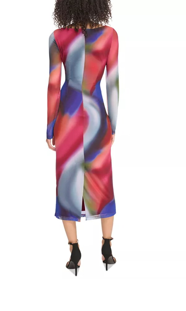 Vince Camuto Vestido Ceñido Fruncido de Malla Estampada para Mujer, Talla 10