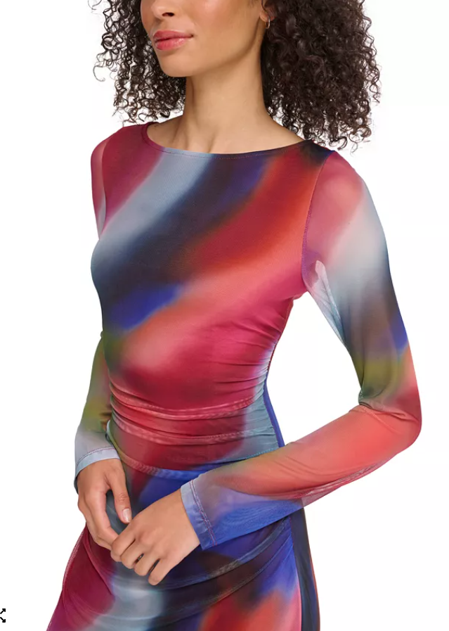 Vince Camuto Vestido Ceñido Fruncido de Malla Estampada para Mujer, Talla 10
