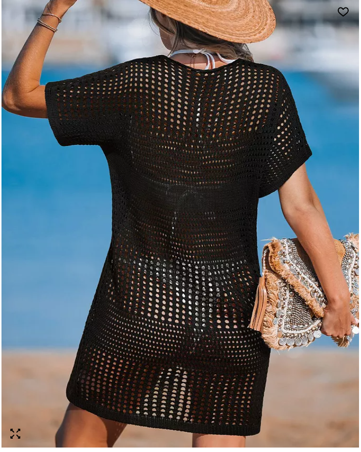Vestido de playa mini de ganchillo de manga corta Cupshe para mujer