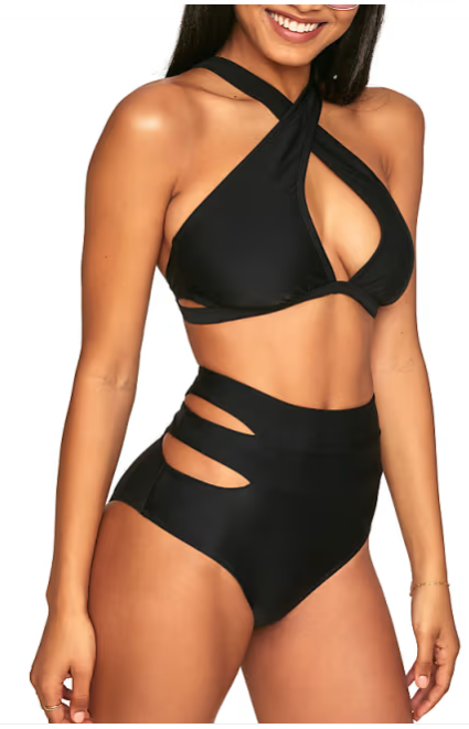 Adore Me Traje de baño de mujer Bikini de cintura alta - Negro, Mediano