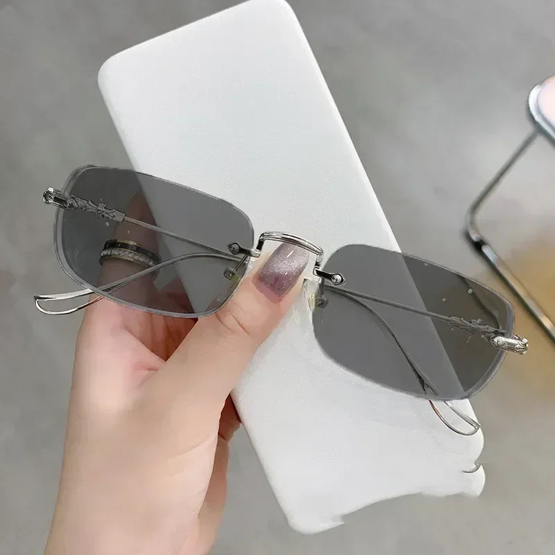 Gafas de miopía fotocromáticas de nueva moda, sin montura, cuadradas, vintage, para mujer y hombre, gafas de sol con protección UV antiluz azul, dioptrías ópticas
