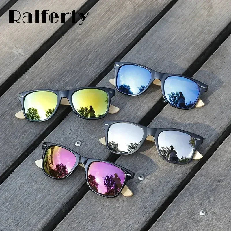 Ralferty Gafas de Sol Retro de Madera para Hombre, Gafas de Sol de Bambú para Mujer, Marca Deportiva, Gafas de Espejo UV400, Gafas de Sol Masculinas, Lunettes, Oculos
