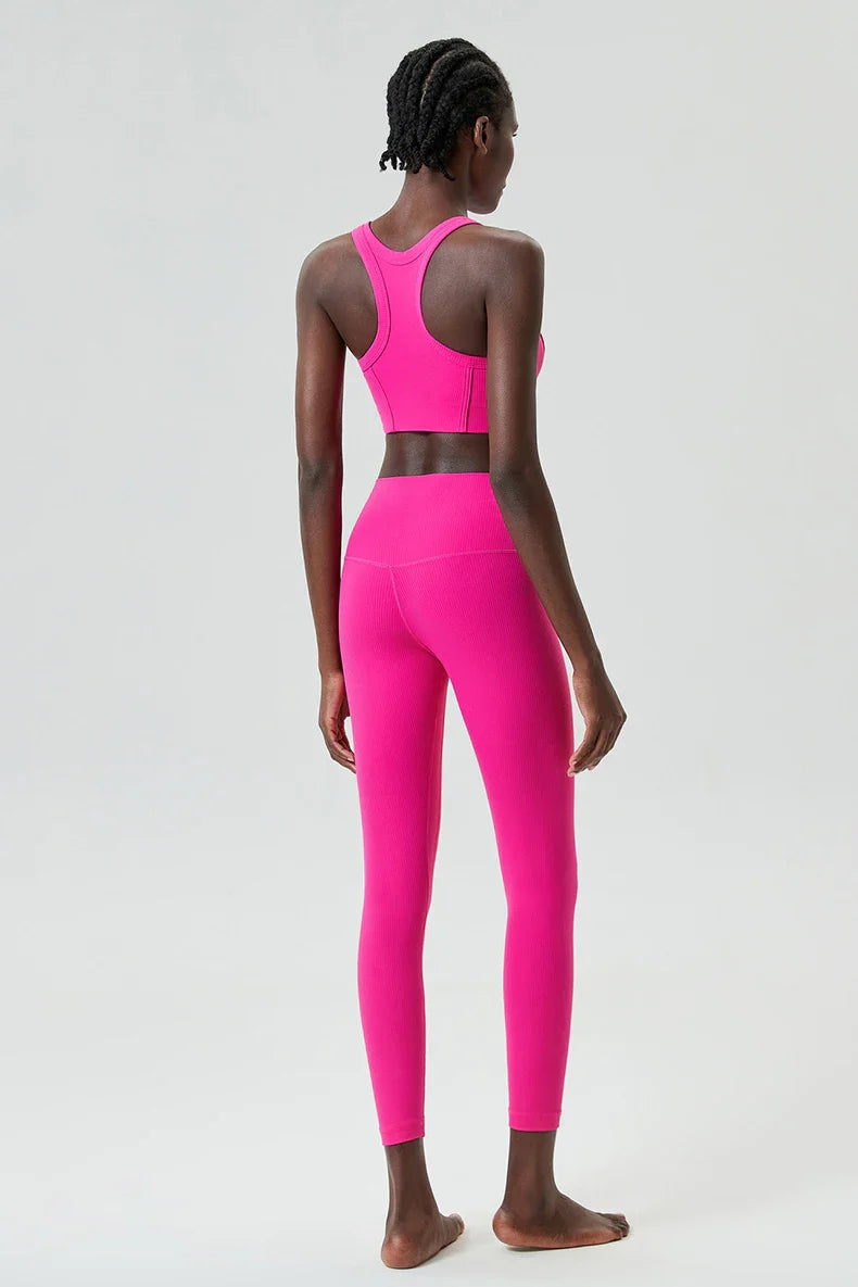 Yoga Set 2 Pieces Women's High Waisted Leggings Sports Vest Exercise Clothing Workout Outfits Fitness Sportswear Gym Tracksuit