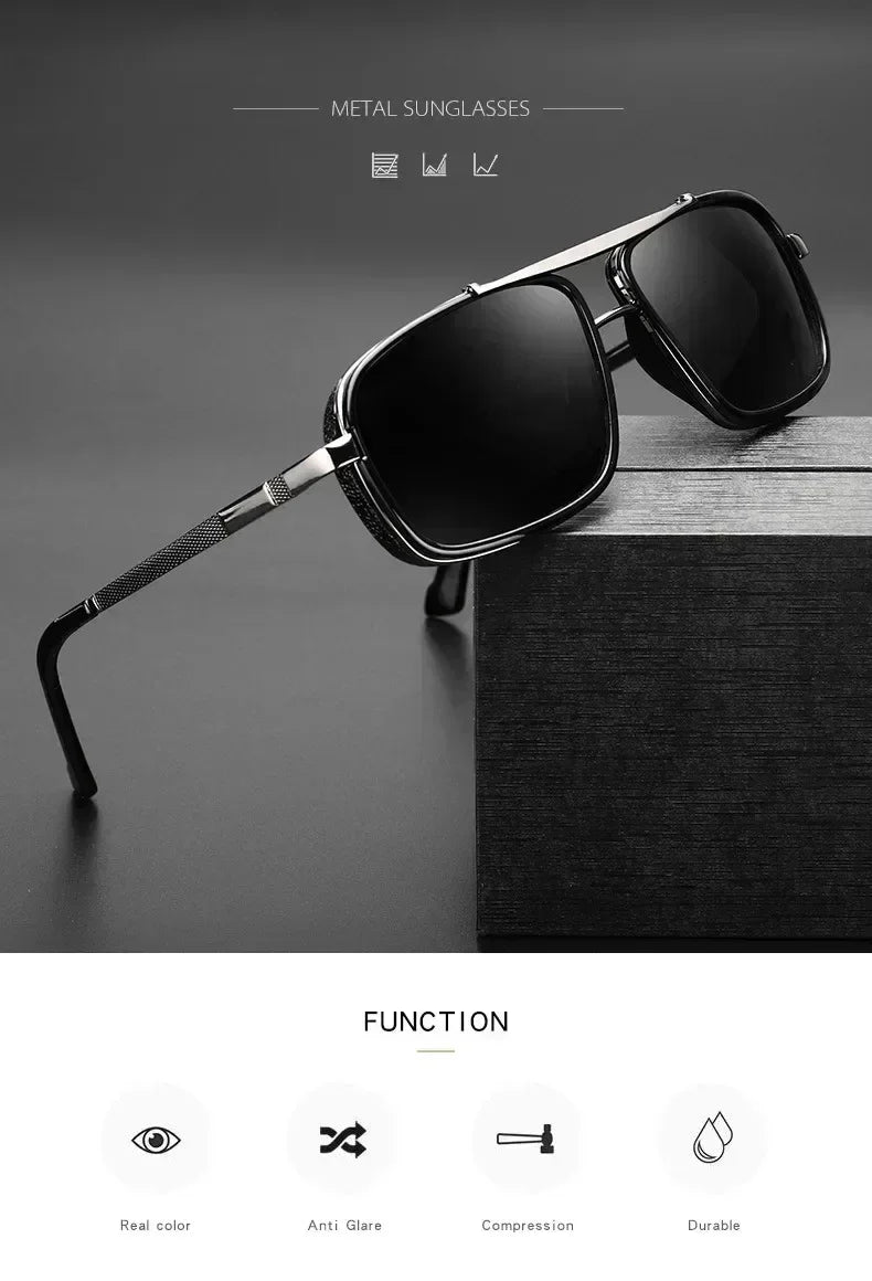 Nuevas Gafas de Sol Punk Gafas de Sol Cuadradas de Hombre Uv400 Gafas de Aviador de Doble Puente