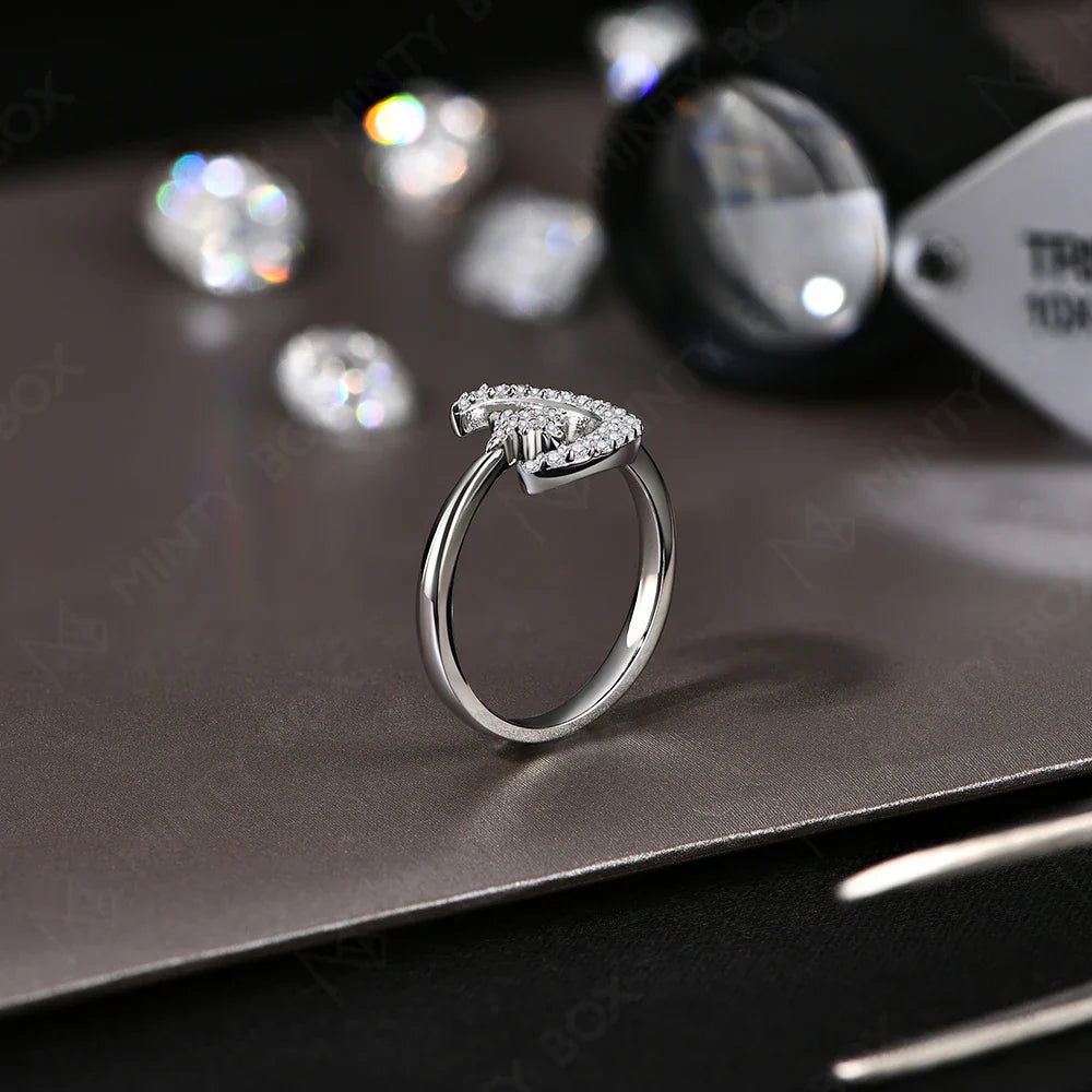 MINTYBOX 0.242CTW Estrella Luna S925 Anillos de plata esterlina con moissanita para mujer, anillo de diamante de laboratorio chapado en oro de 18 quilates, joyería de boda, regalo