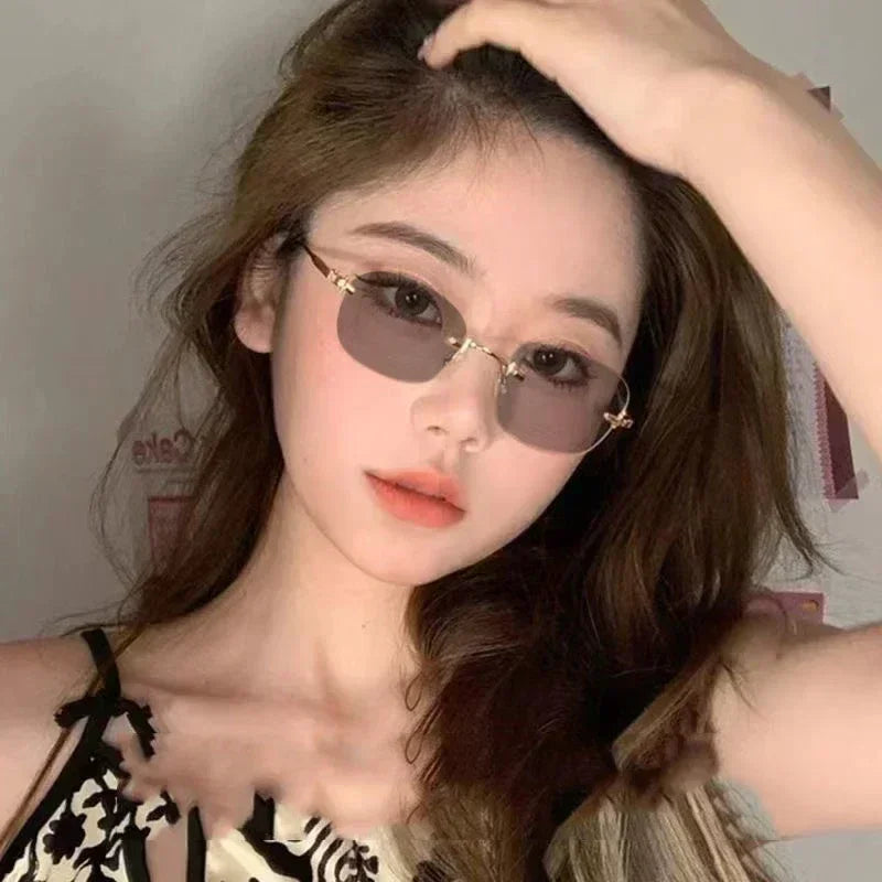 Gafas de miopía fotocromáticas de nueva moda, sin montura, cuadradas, vintage, para mujer y hombre, gafas de sol con protección UV antiluz azul, dioptrías ópticas