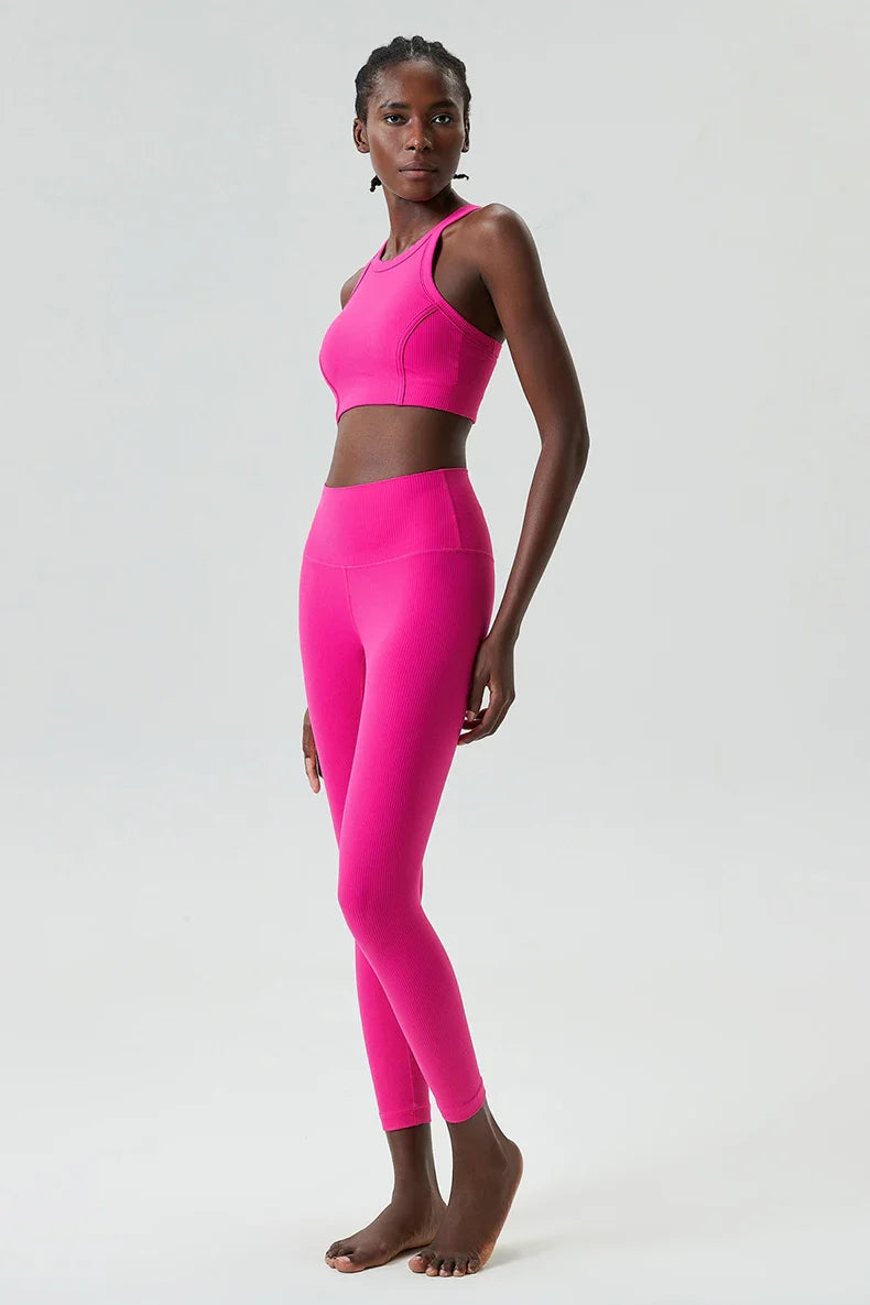 Yoga Set 2 Pieces Women's High Waisted Leggings Sports Vest Exercise Clothing Workout Outfits Fitness Sportswear Gym Tracksuit