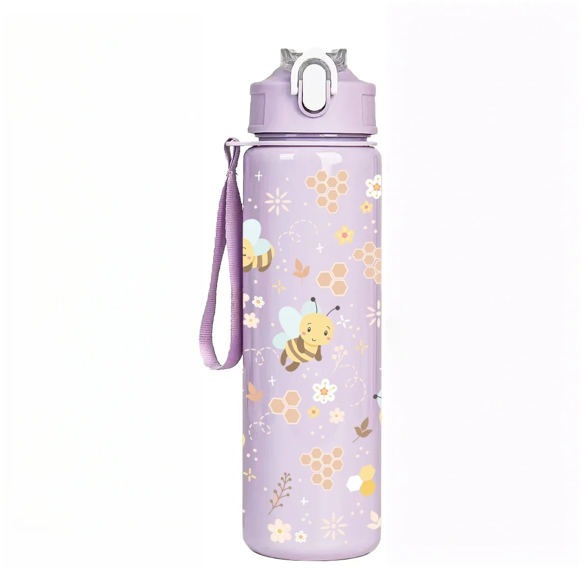 Sweet Honeycomb Bee Pattern Reusable Plastic Water Bottle | Lightweight Leakproof Flip Top Cup for Kids Girls