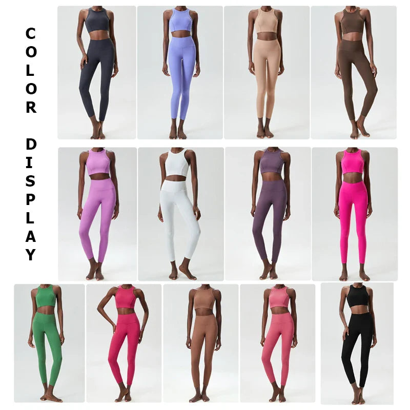 Yoga Set 2 Pieces Women's High Waisted Leggings Sports Vest Exercise Clothing Workout Outfits Fitness Sportswear Gym Tracksuit