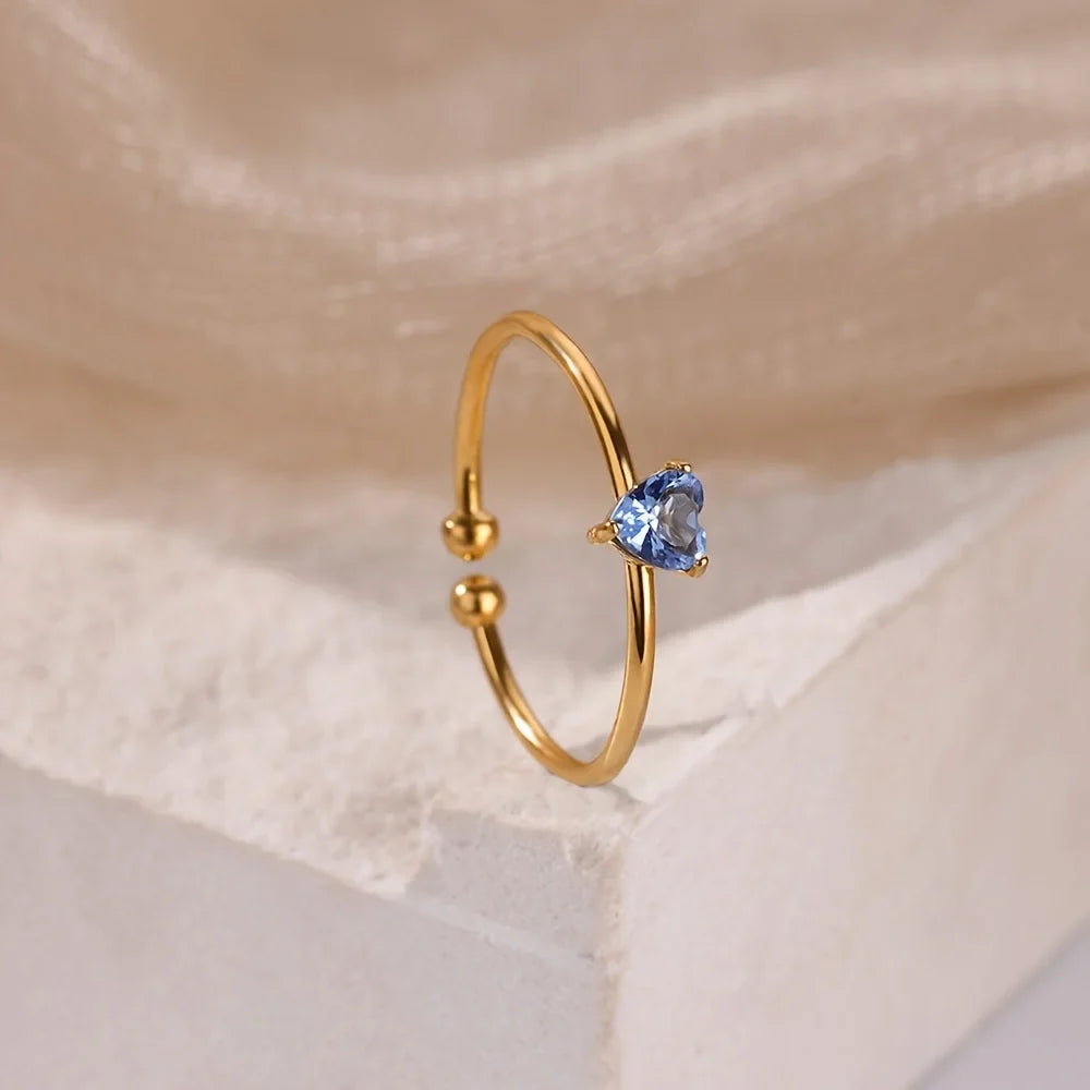 Anillos de corazón con circonita cúbica colorida de 2025 para mujer, joyería de anillo de princesa de acero inoxidable delicado de moda, regalo de boda