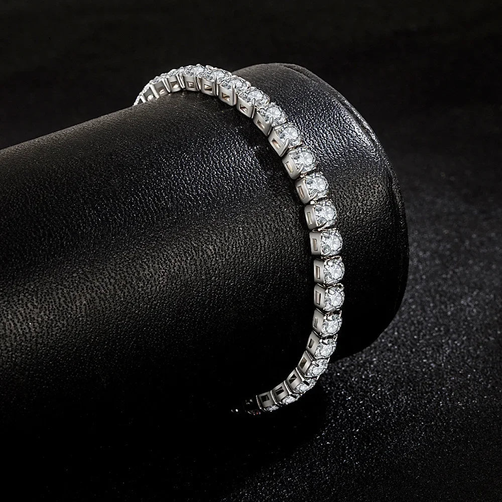 Pulsera de plata de ley S925, circonita, bola de tenis, moda femenina, sencilla, compromiso, boda, joyería, 4 mm, 16-23 cm