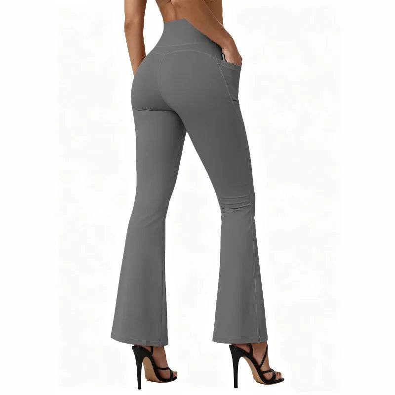 Leggings de Yoga Acampanados de Tiro Alto para Mujer, con Bolsillos, Efecto Push Up, Pierna Ancha, Mallas de Correr Tallas Grandes, Pantalones de Gimnasio