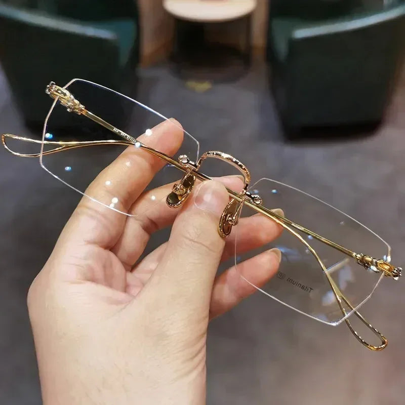 Gafas de miopía fotocromáticas de nueva moda, sin montura, cuadradas, vintage, para mujer y hombre, gafas de sol con protección UV antiluz azul, dioptrías ópticas