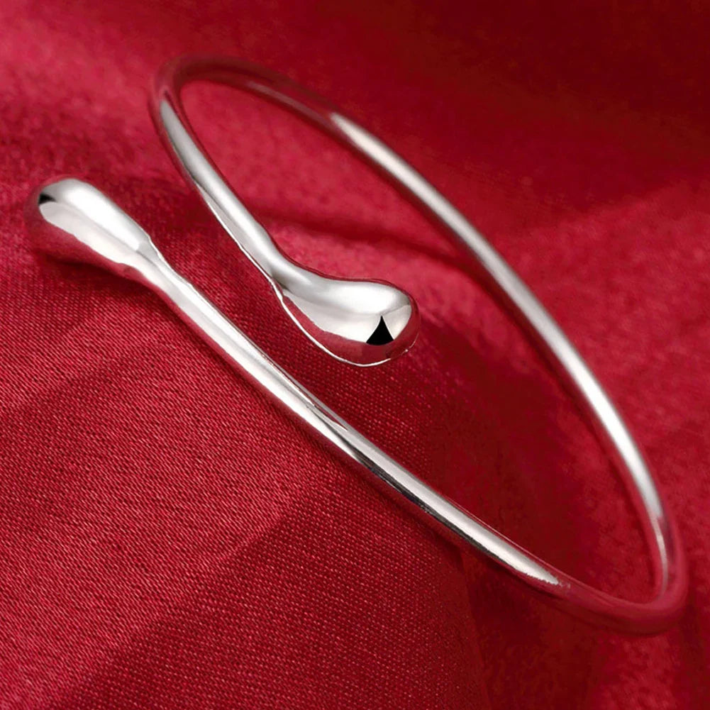 Wholesale Fine 925 Sterling Silver Bangles Bracelet Charms Heart Open for Women Lady Jewelry Adjustment Cuff Wedding Gift