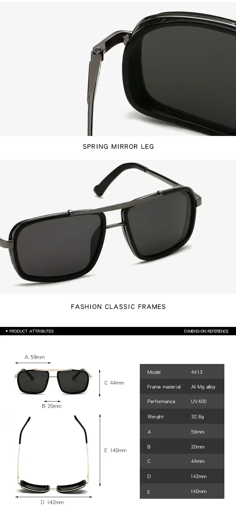 Nuevas Gafas de Sol Punk Gafas de Sol Cuadradas de Hombre Uv400 Gafas de Aviador de Doble Puente