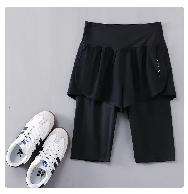 DRUR Pantalones Cortos de Yoga para Mujer, Verano, Deportivos, de Cinco Cuartos, Cintura Elástica, para Correr, Entrenamiento, Leggings Cortos para Mujer, Pantalones Cortos Deportivos