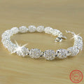 925 Silver Flower Beads Charm Bracelets For Women Hollow Ball Silver Bracelet Adjustable Wedding Party Jewelry Gifts
