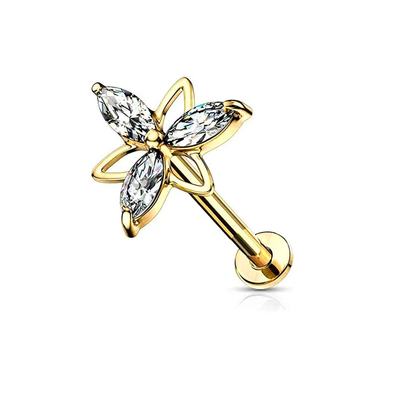 Lightning Internal Thread Labret Piercing Crown Bee Flowers Cartilage Earring Tragus Conch 316L Stainlesss Steel Body Jewelry