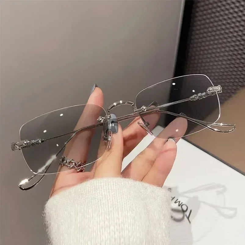Gafas de miopía fotocromáticas de nueva moda, sin montura, cuadradas, vintage, para mujer y hombre, gafas de sol con protección UV antiluz azul, dioptrías ópticas