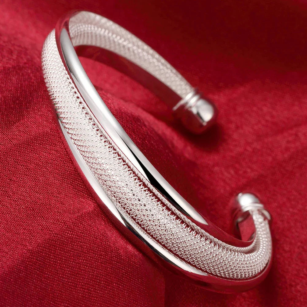 Wholesale Fine 925 Sterling Silver Bangles Bracelet Charms Heart Open for Women Lady Jewelry Adjustment Cuff Wedding Gift