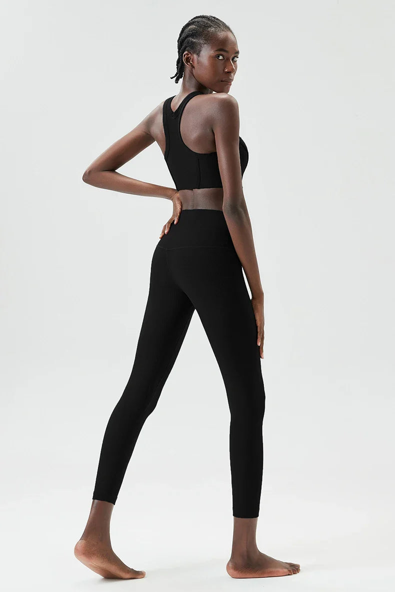 Yoga Set 2 Pieces Women's High Waisted Leggings Sports Vest Exercise Clothing Workout Outfits Fitness Sportswear Gym Tracksuit