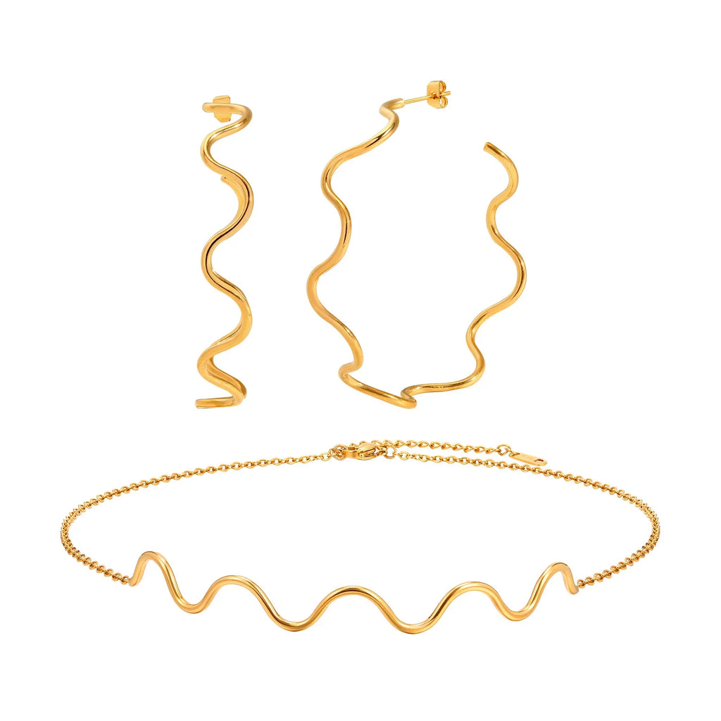 Pendientes de aro abiertos para mujer, pendientes grandes minimalistas bañados en oro de 18 quilates, aros grandes con forma de onda, joyería de acero inoxidable