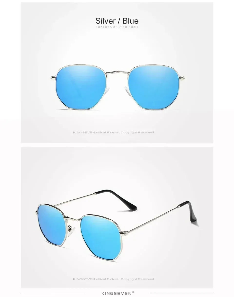 Gafas de sol KINGSEVEN a la moda para mujer, poligonales, polarizadas UV400, protección solar, montura redonda delgada, gafas de lujo informales para conducir