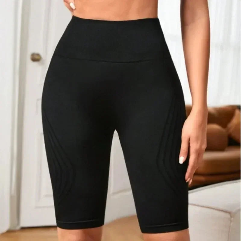 Pantalones cortos de yoga sin costuras para mujer, de cintura alta, a rayas, ajustados, pantalones cortos sexy para levantar glúteos, para gimnasio, de entrenamiento, de alta elasticidad, tipo capri