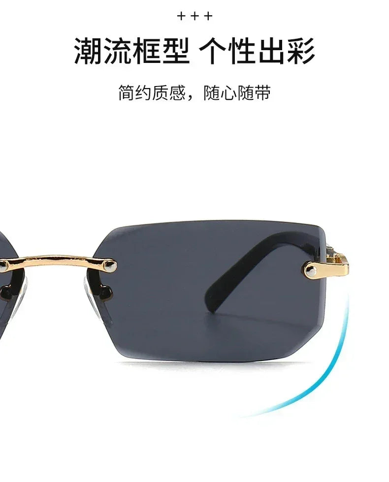 Gafas de sol sin montura rectangulares, a la moda, populares para mujeres y hombres, tonos pequeños cuadrados, gafas de sol para mujer y hombre, para viajes de verano