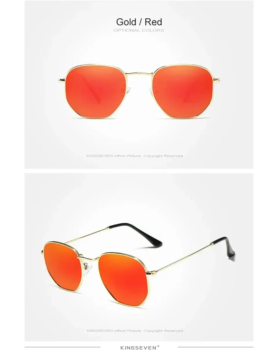 Gafas de sol KINGSEVEN a la moda para mujer, poligonales, polarizadas UV400, protección solar, montura redonda delgada, gafas de lujo informales para conducir