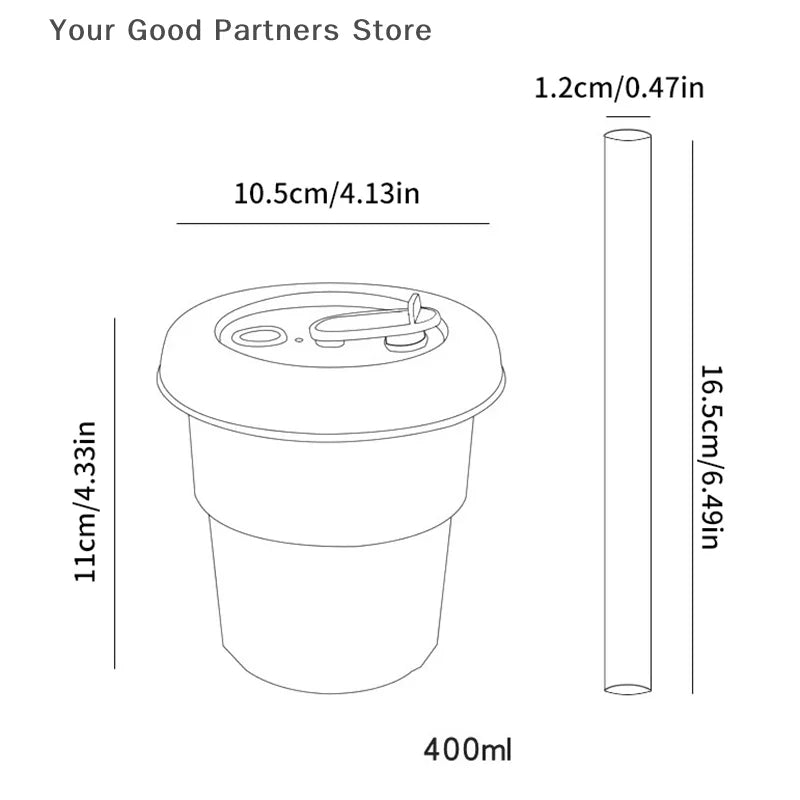 Taza de café de 400 ml con tapa y pajita | Vaso de viaje portátil a prueba de fugas