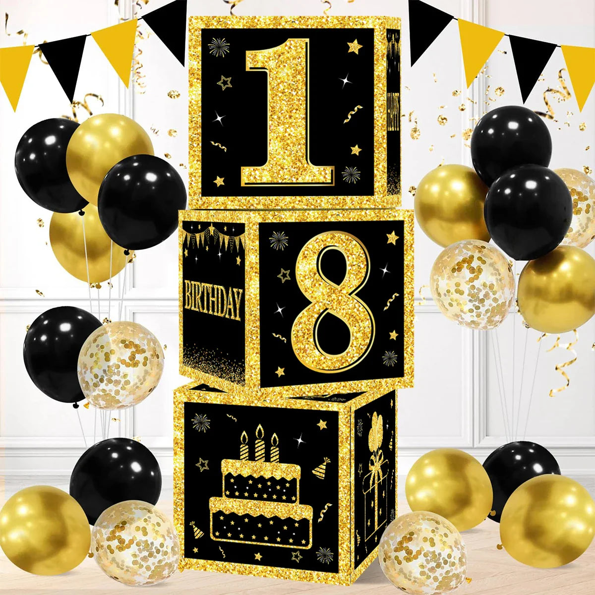 Caja de cumpleaños en blanco y dorado para 18 o 30 cumpleaños, decoraciones de fiesta para el hogar, caja de cumpleaños, suministros para fiestas de baby shower
